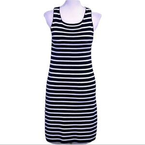 DKNY Navy White Striped Knit Sleeveless Dress SMALL